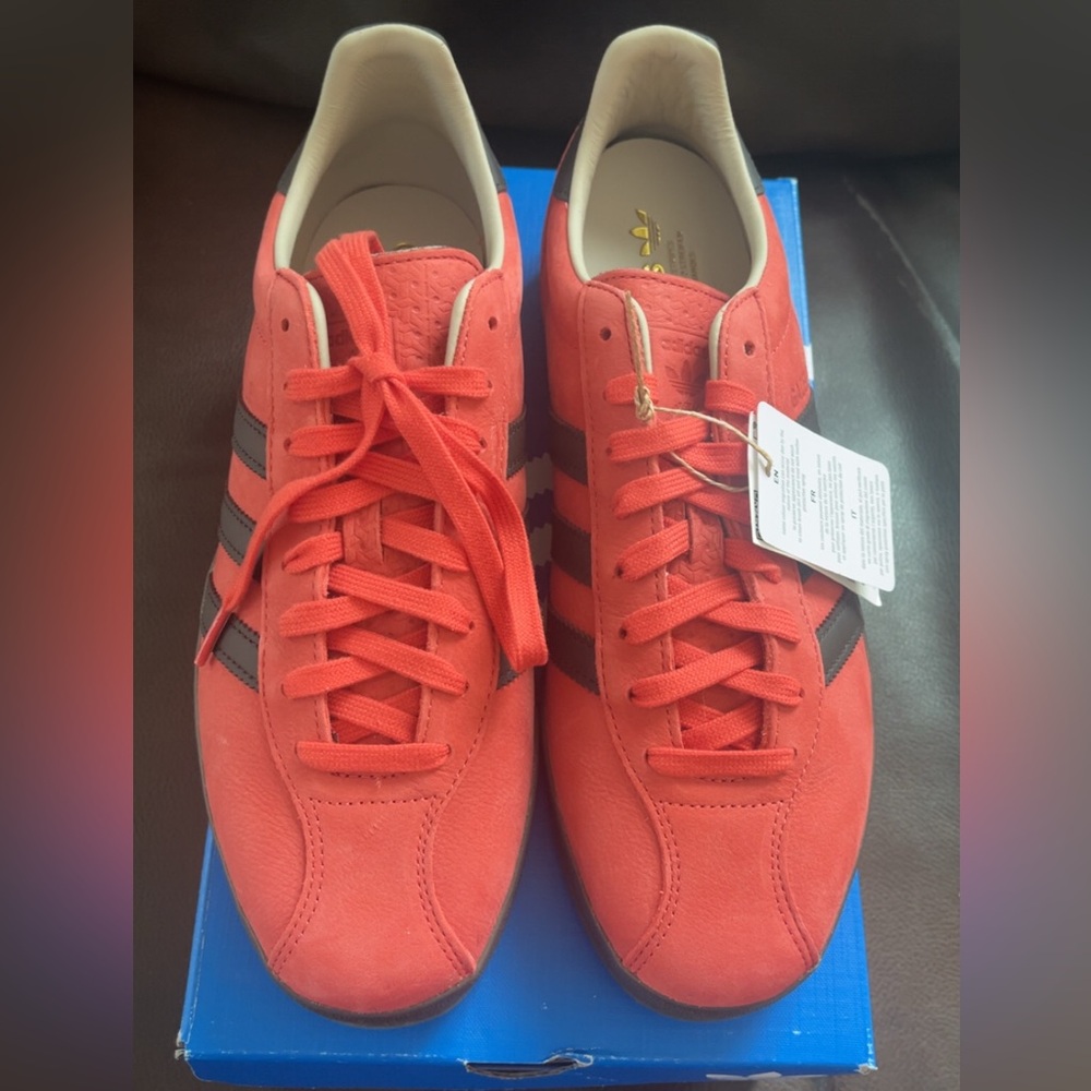 Adidas Gazelle Coral Red Suede Sneakers with Black Stripes